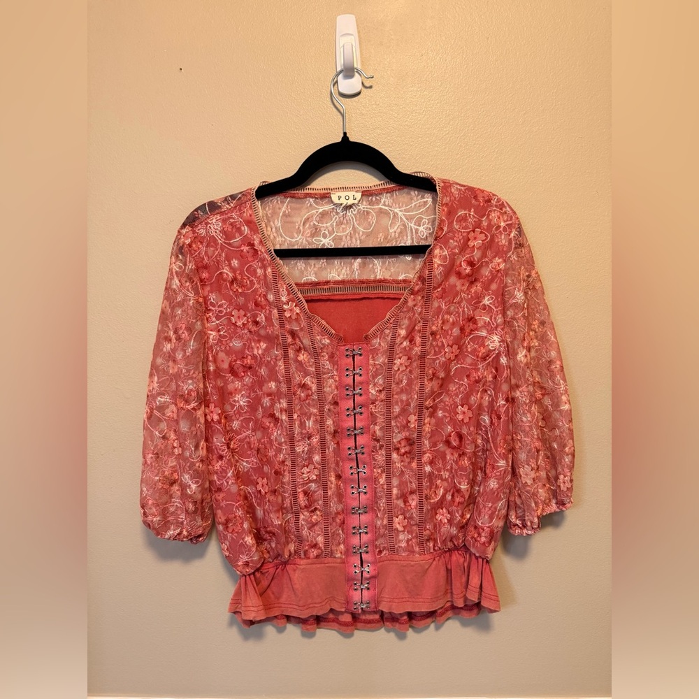 NWOT‎ POL Women's Coral Lace Blouse